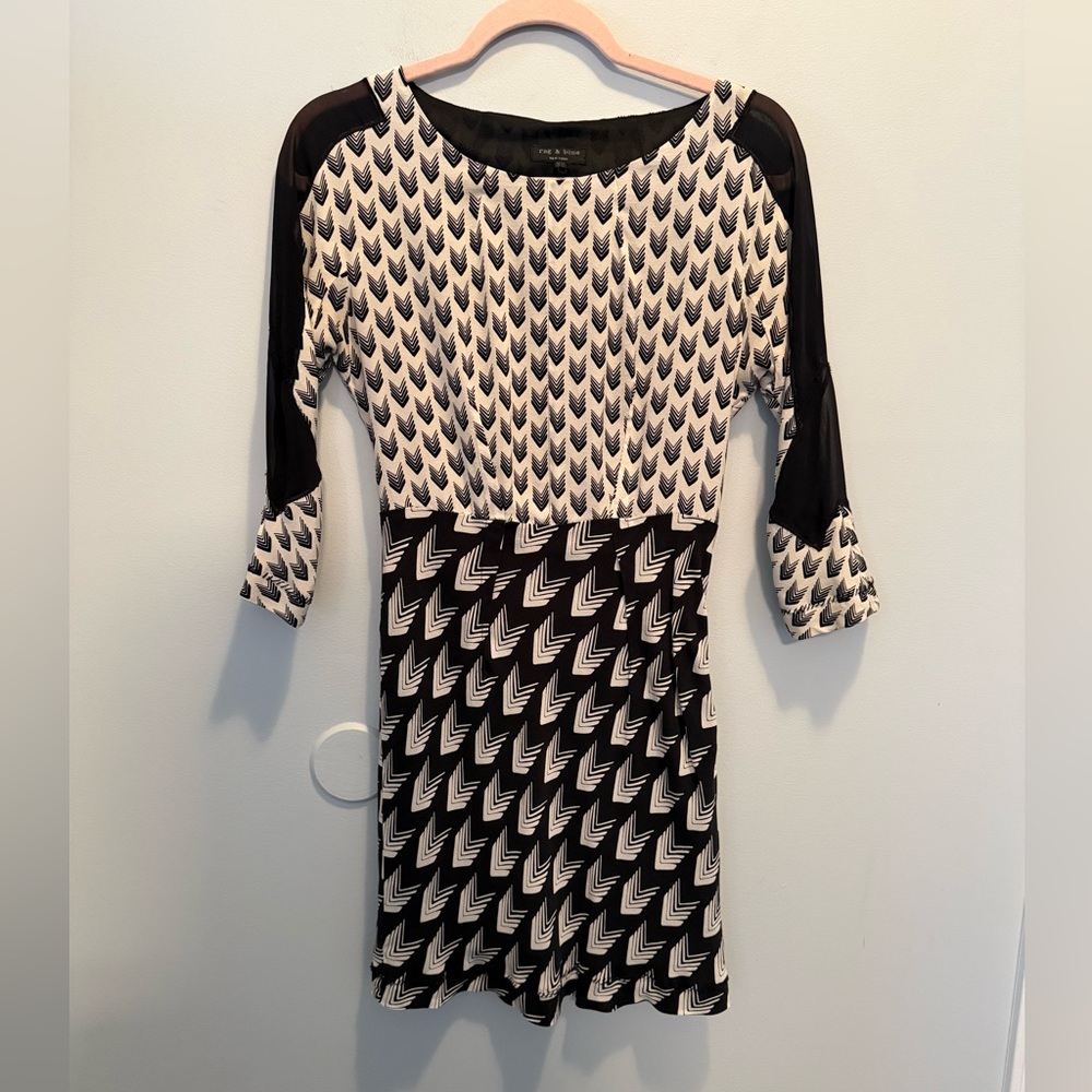 Rag & Bone Black and Cream Geometric Dress XS